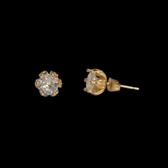 18kt Yellow Gold Plated Flower CZ Stud Earrings - Picture 1 of 2